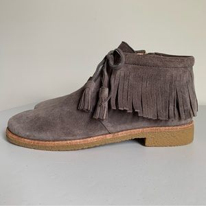 KATE SPADE BITSY GRAY CHARCOAL SUEDE FRINGE ANKLE BOOTS SIZE 6